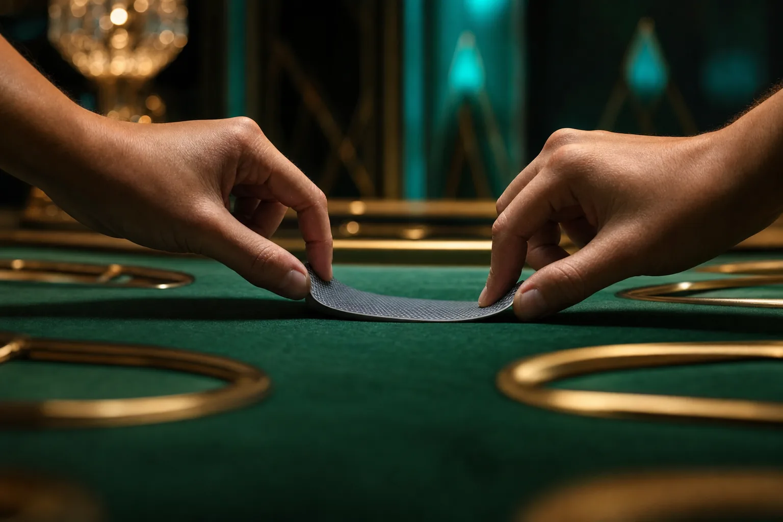 Baccarat-Karten und Chips an einem Live-Tisch im Studio