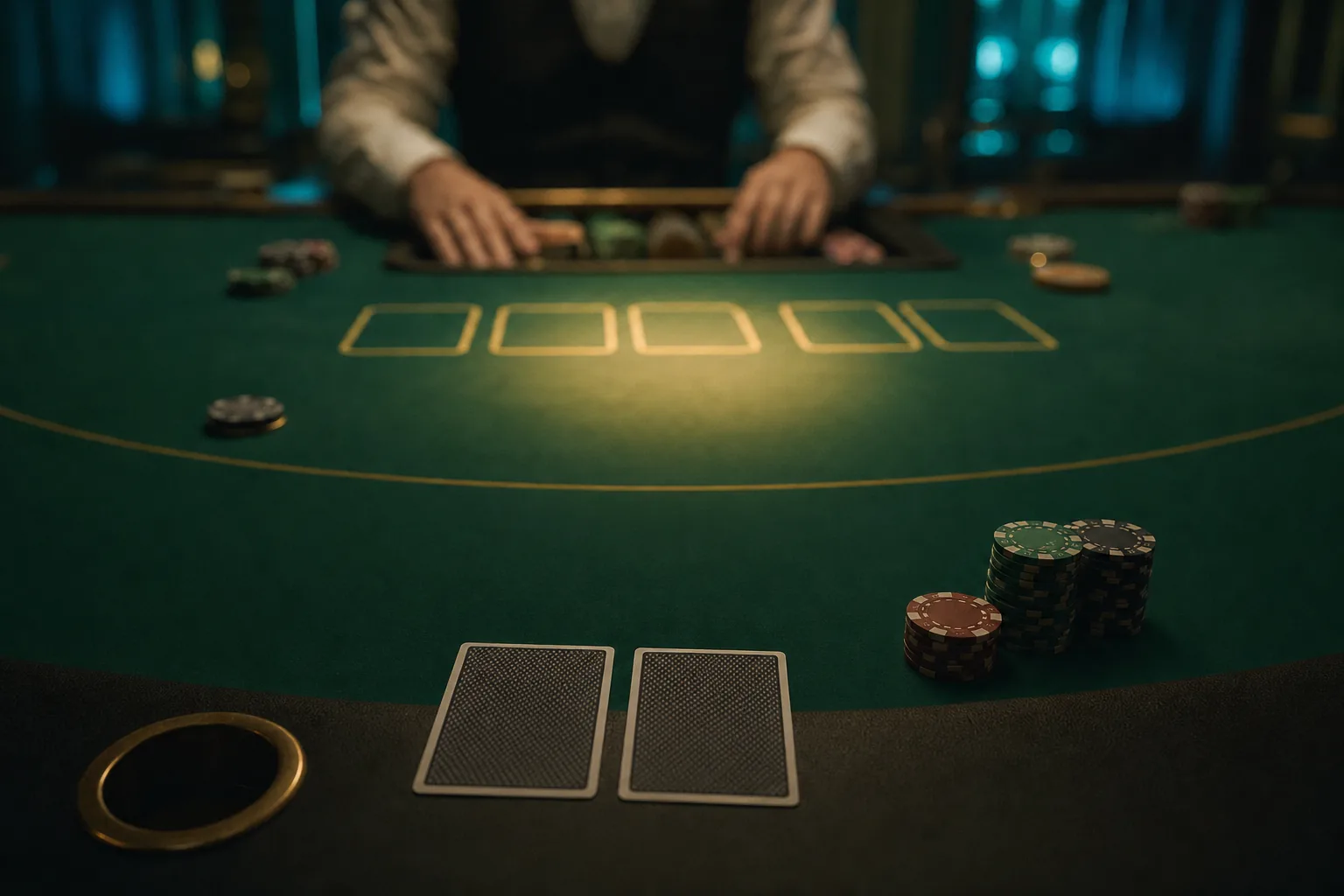 Poker-Karten und Chips an einem Live-Tisch im Studio