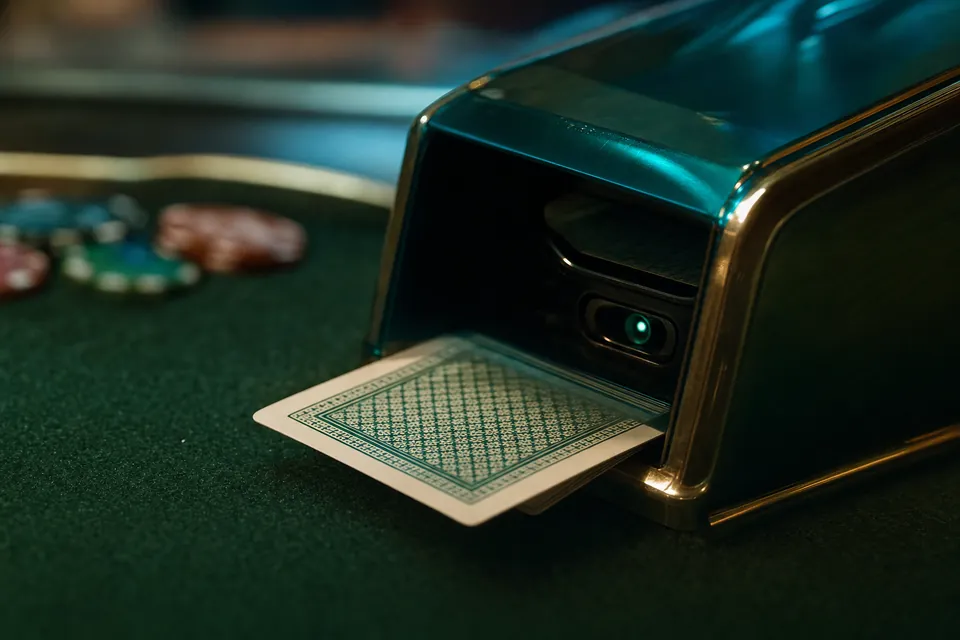 Kartenschlitten mit Sensorauge an einem Blackjack-Tisch